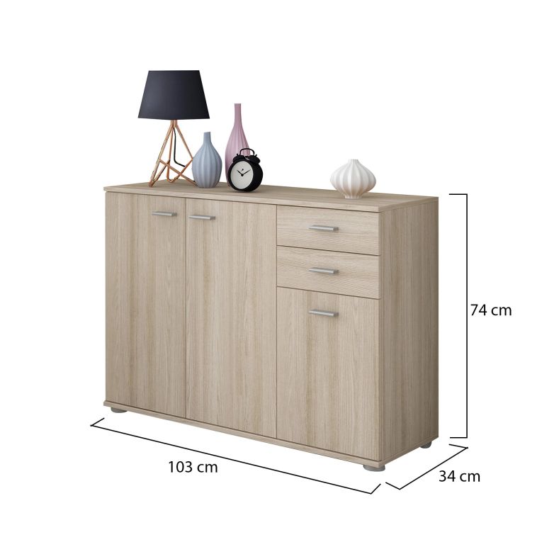 Credenza Marrone Rovere Nodi 2 Cassetti un Ripiano 103x34x74h cm, Apertura Battente - Meldola
