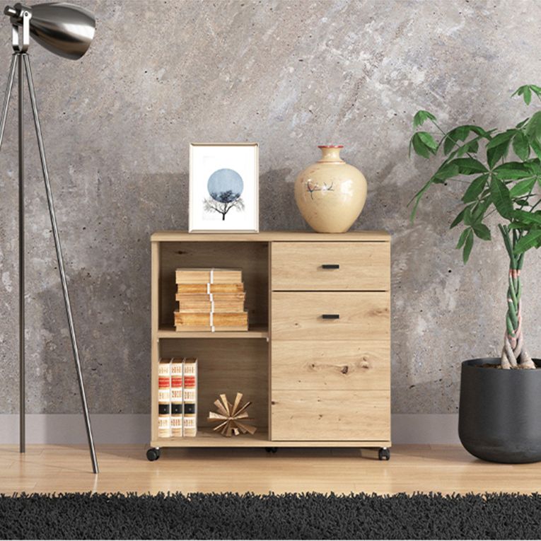 Credenza Marrone Rovere Nodi 2 Ripiani un Cassetto 77x35x72h cm, 3 Vani - Majuli