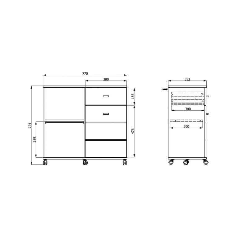 Credenza Marrone Rovere Nodi 2 Ripiani un Cassetto 77x35x72h cm, 3 Vani - Majuli