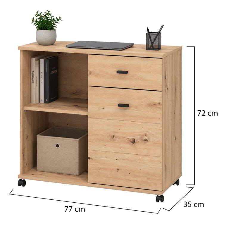 Credenza Marrone Rovere Nodi 2 Ripiani un Cassetto 77x35x72h cm, 3 Vani - Majuli