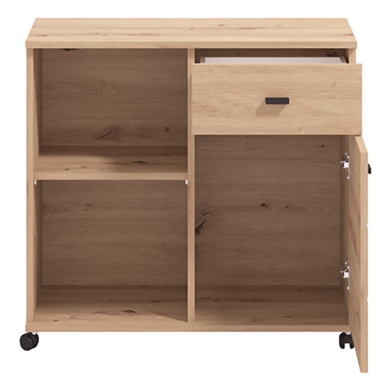 Credenza Marrone Rovere Nodi 2 Ripiani un Cassetto 77x35x72h cm, 3 Vani - Majuli