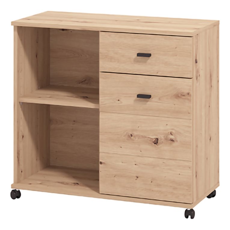 Credenza Marrone Rovere Nodi 2 Ripiani un Cassetto 77x35x72h cm, 3 Vani - Majuli