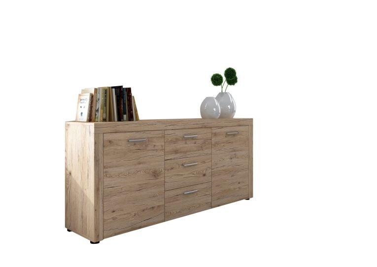 Credenza Marrone Rovere Nodi 3 Cassetti 2 Ripiani 167x41x77h cm, Apertura Battente - Faggiano