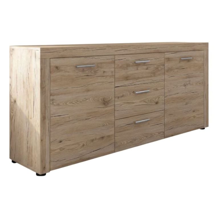 Credenza Marrone Rovere Nodi 3 Cassetti 2 Ripiani 167x41x77h cm, Apertura Battente - Faggiano
