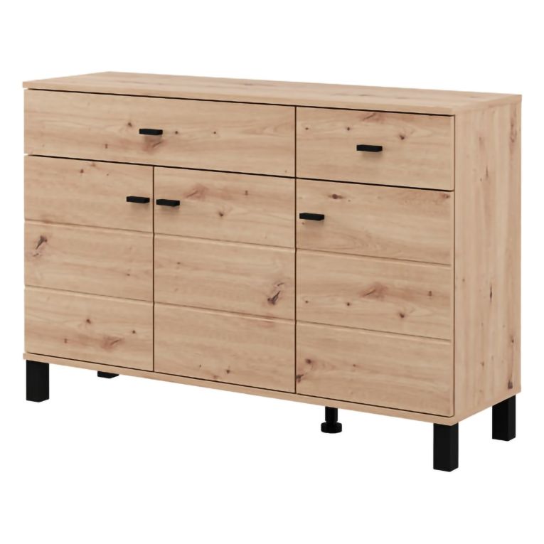 Credenza Marrone Rovere Nodi 3 Ripiani 2 Cassetti 116x35x78h cm, 4 Vani - Jerico