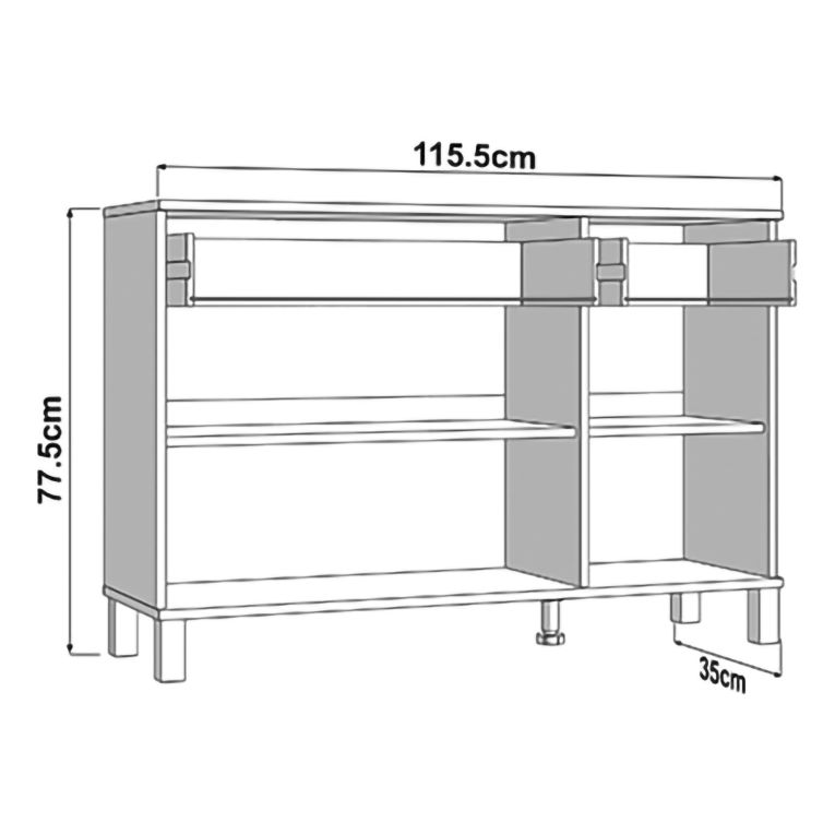 Credenza Marrone Rovere Nodi 3 Ripiani 2 Cassetti 116x35x78h cm, 4 Vani - Jerico