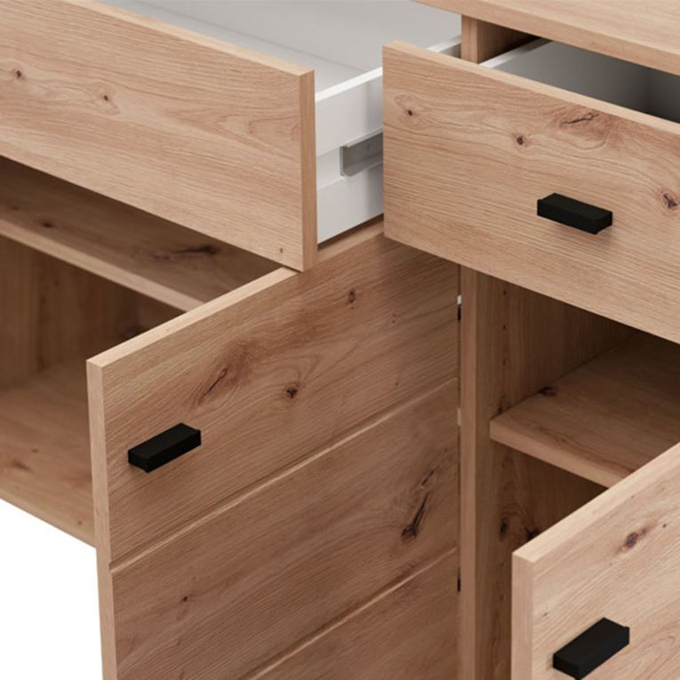 Credenza Marrone Rovere Nodi 3 Ripiani 2 Cassetti 116x35x78h cm, 4 Vani - Jerico
