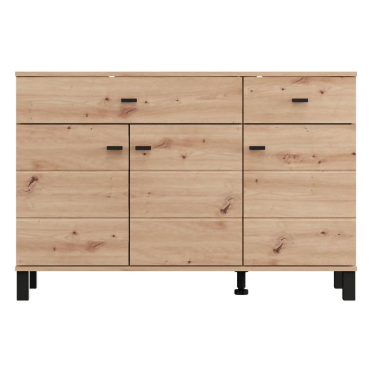 Credenza Marrone Rovere Nodi 3 Ripiani 2 Cassetti 116x35x78h cm, 4 Vani - Jerico