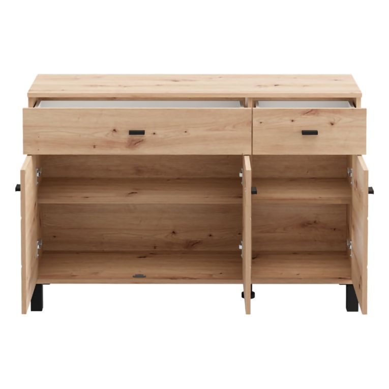 Credenza Marrone Rovere Nodi 3 Ripiani 2 Cassetti 116x35x78h cm, 4 Vani - Jerico