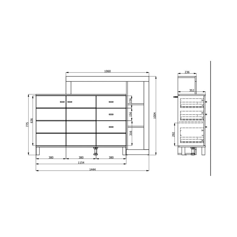 Credenza Marrone Rovere Nodi 4 Ripiani 3 Cassetti 145x35x101h cm, 6 Vani - Valiza