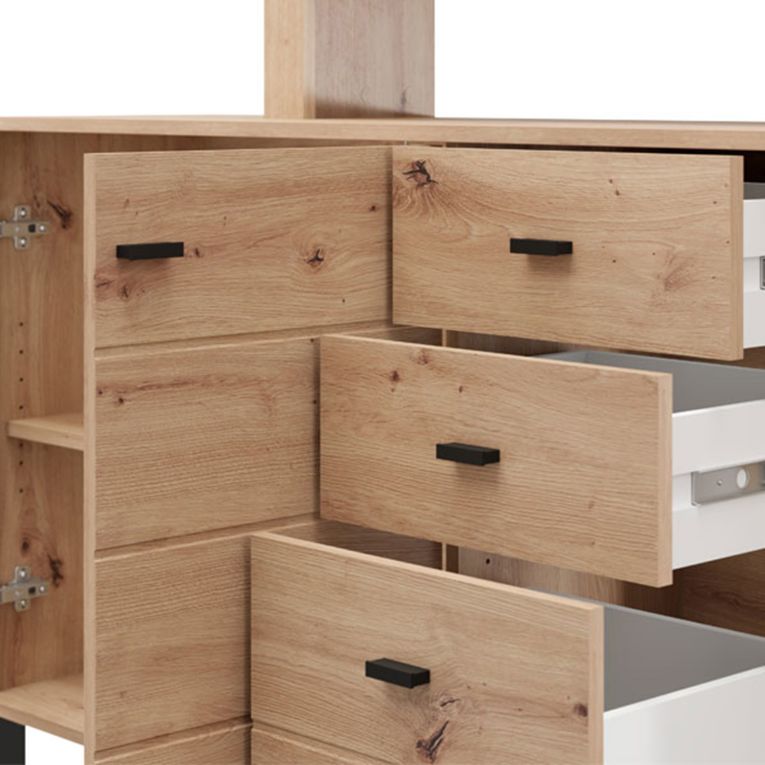 Credenza Marrone Rovere Nodi 4 Ripiani 3 Cassetti 145x35x101h cm, 6 Vani - Valiza