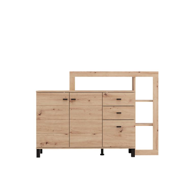 Credenza Marrone Rovere Nodi 4 Ripiani 3 Cassetti 145x35x101h cm, 6 Vani - Valiza