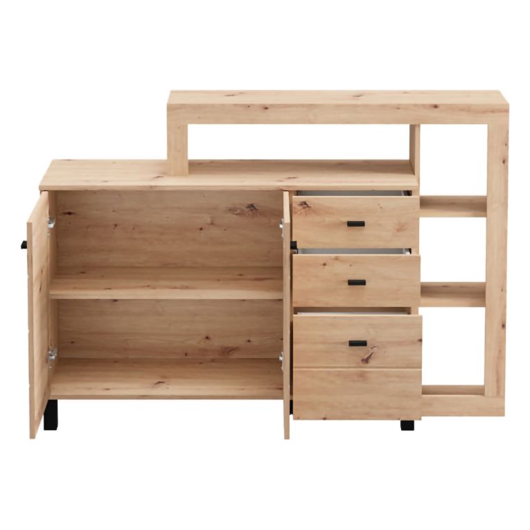 Credenza Marrone Rovere Nodi 4 Ripiani 3 Cassetti 145x35x101h cm, 6 Vani - Valiza