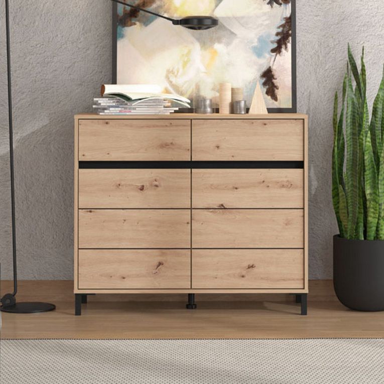 Credenza Marrone Rovere Nodi Nero 2 Cassetti 2 Ripiani 106x40x90h cm, Apertura Battente, Scorrevole - Giarree