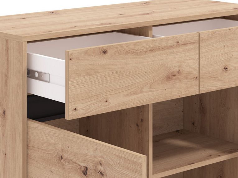 Credenza Marrone Rovere Nodi Nero 2 Cassetti 2 Ripiani 106x40x90h cm, Apertura Battente, Scorrevole - Giarree