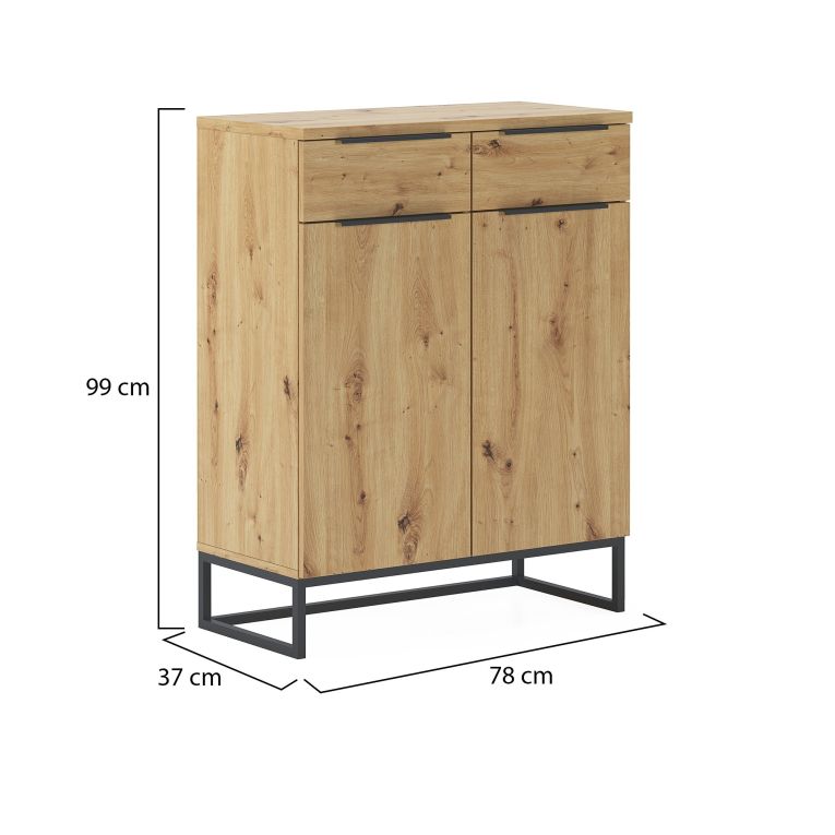 Credenza Marrone Rovere Nodi Nero 2 Cassetti 2 Ripiani 78x37x99h cm, Apertura Battente - Fiastrone