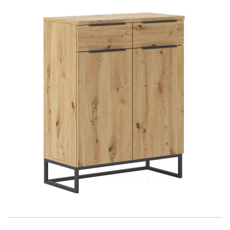Credenza Marrone Rovere Nodi Nero 2 Cassetti 2 Ripiani 78x37x99h cm, Apertura Battente - Fiastrone