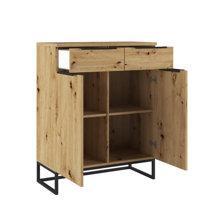 Credenza Marrone Rovere Nodi Nero 2 Cassetti 2 Ripiani 78x37x99h cm, Apertura Battente - Fiastrone