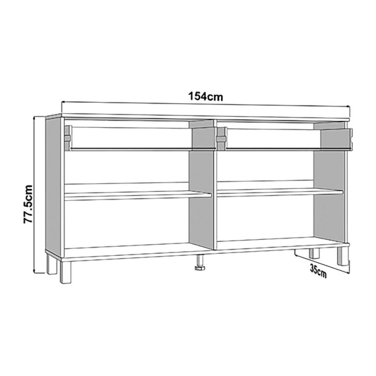 Credenza Marrone Rovere Nodi Nero 2 Cassetti 3 Ripiani 154x35x78h cm, Apertura Battente, Scorrevole - Barich
