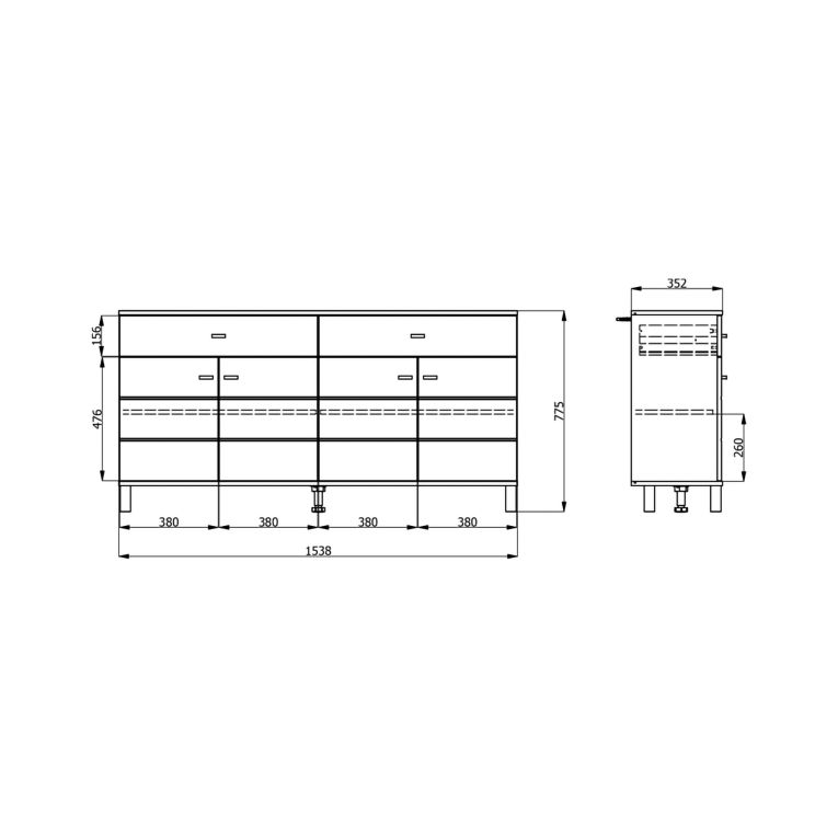 Credenza Marrone Rovere Nodi Nero 2 Cassetti 3 Ripiani 154x35x78h cm, Apertura Battente, Scorrevole - Barich