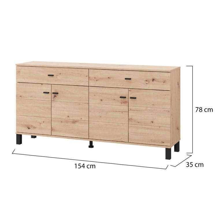 Credenza Marrone Rovere Nodi Nero 2 Cassetti 3 Ripiani 154x35x78h cm, Apertura Battente, Scorrevole - Barich