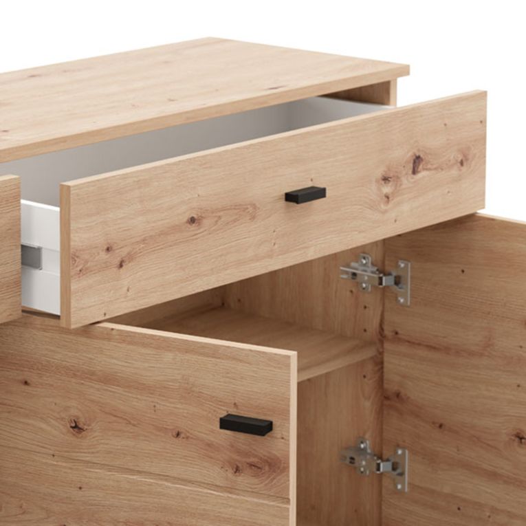 Credenza Marrone Rovere Nodi Nero 2 Cassetti 3 Ripiani 154x35x78h cm, Apertura Battente, Scorrevole - Barich