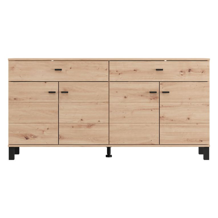 Credenza Marrone Rovere Nodi Nero 2 Cassetti 3 Ripiani 154x35x78h cm, Apertura Battente, Scorrevole - Barich