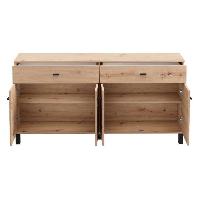 Credenza Marrone Rovere Nodi Nero 2 Cassetti 3 Ripiani 154x35x78h cm, Apertura Battente, Scorrevole - Barich