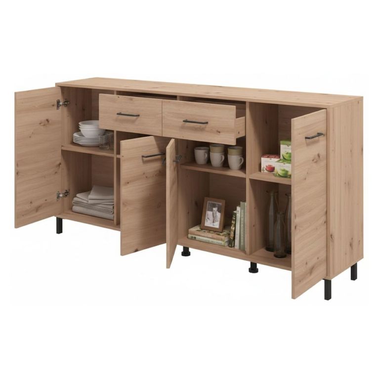 Credenza Marrone Rovere Nodi Nero 2 Cassetti 4 Ripiani 183x40x90h cm, Apertura Battente, Scorrevole - Grondona