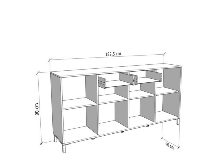 Credenza Marrone Rovere Nodi Nero 2 Cassetti 4 Ripiani 183x40x90h cm, Apertura Battente, Scorrevole - Grondona