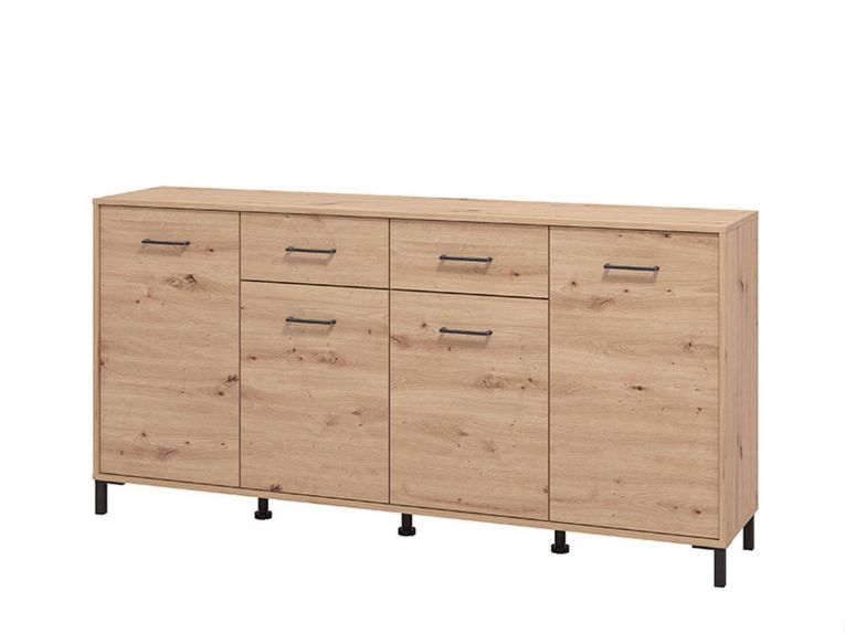 Credenza Marrone Rovere Nodi Nero 2 Cassetti 4 Ripiani 183x40x90h cm, Apertura Battente, Scorrevole - Grondona