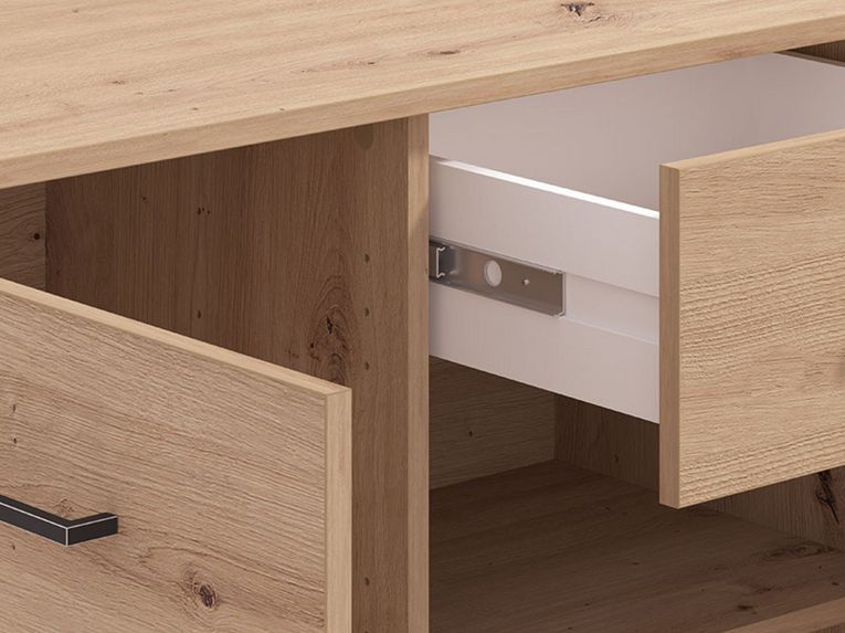 Credenza Marrone Rovere Nodi Nero 2 Cassetti 4 Ripiani 183x40x90h cm, Apertura Battente, Scorrevole - Grondona