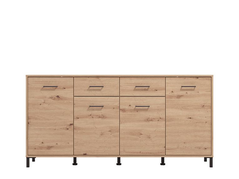 Credenza Marrone Rovere Nodi Nero 2 Cassetti 4 Ripiani 183x40x90h cm, Apertura Battente, Scorrevole - Grondona