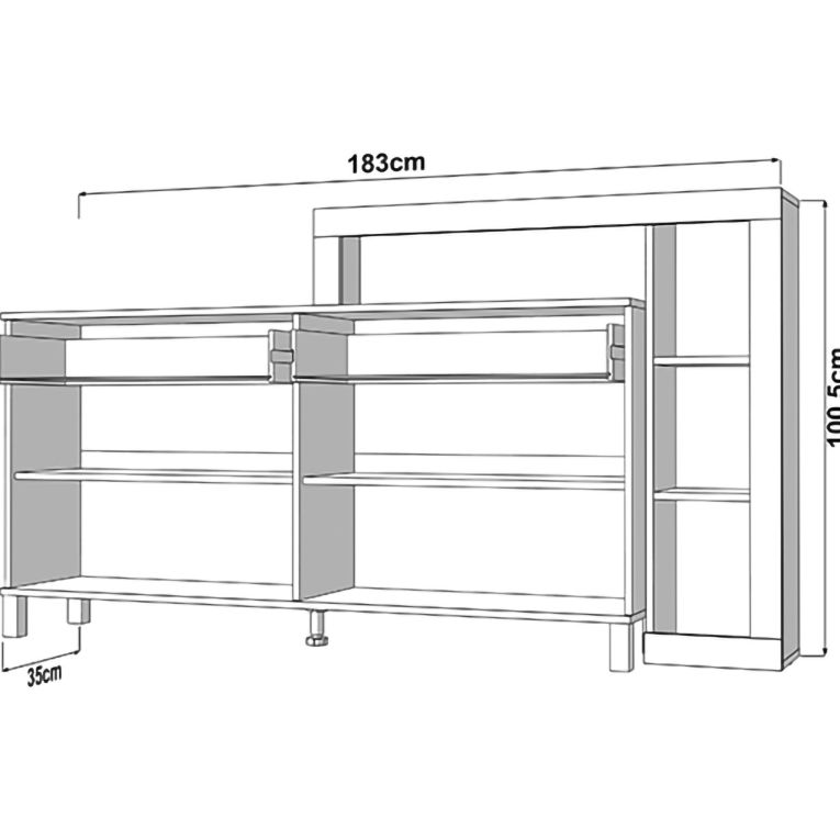Credenza Marrone Rovere Nodi Nero 2 Cassetti 5 Ripiani 183x35x101h cm, Apertura Battente, Scorrevole - Chefch