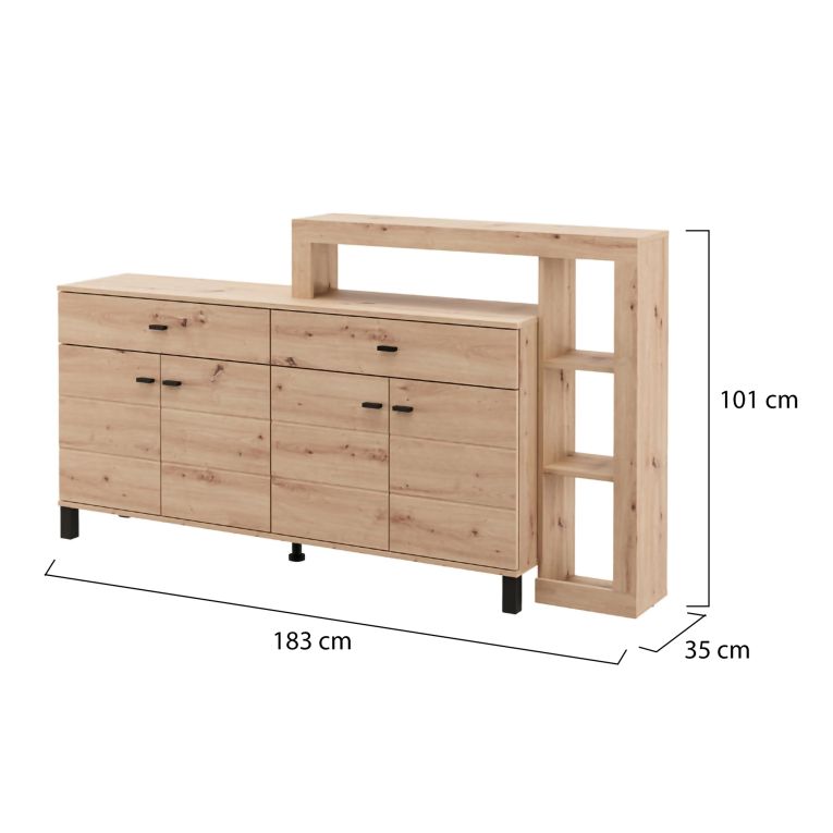 Credenza Marrone Rovere Nodi Nero 2 Cassetti 5 Ripiani 183x35x101h cm, Apertura Battente, Scorrevole - Chefch