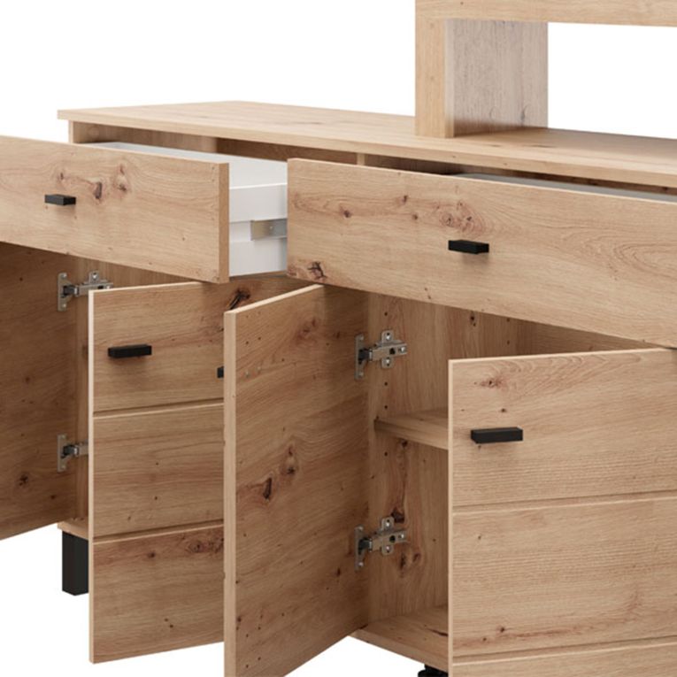 Credenza Marrone Rovere Nodi Nero 2 Cassetti 5 Ripiani 183x35x101h cm, Apertura Battente, Scorrevole - Chefch