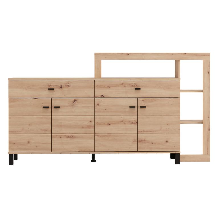 Credenza Marrone Rovere Nodi Nero 2 Cassetti 5 Ripiani 183x35x101h cm, Apertura Battente, Scorrevole - Chefch