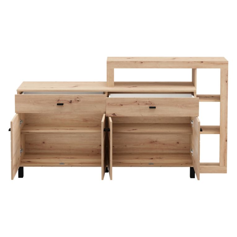 Credenza Marrone Rovere Nodi Nero 2 Cassetti 5 Ripiani 183x35x101h cm, Apertura Battente, Scorrevole - Chefch