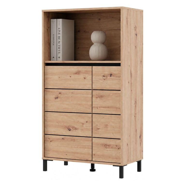 Credenza Marrone Rovere Nodi Nero 2 Ripiani 3 Vani 74x40x135h cm, 2 Ante - Cosoleto