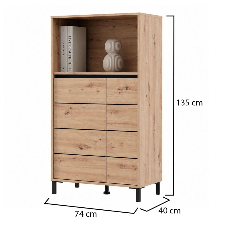 Credenza Marrone Rovere Nodi Nero 2 Ripiani 3 Vani 74x40x135h cm, 2 Ante - Cosoleto