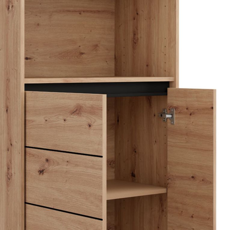 Credenza Marrone Rovere Nodi Nero 2 Ripiani 3 Vani 74x40x135h cm, 2 Ante - Cosoleto