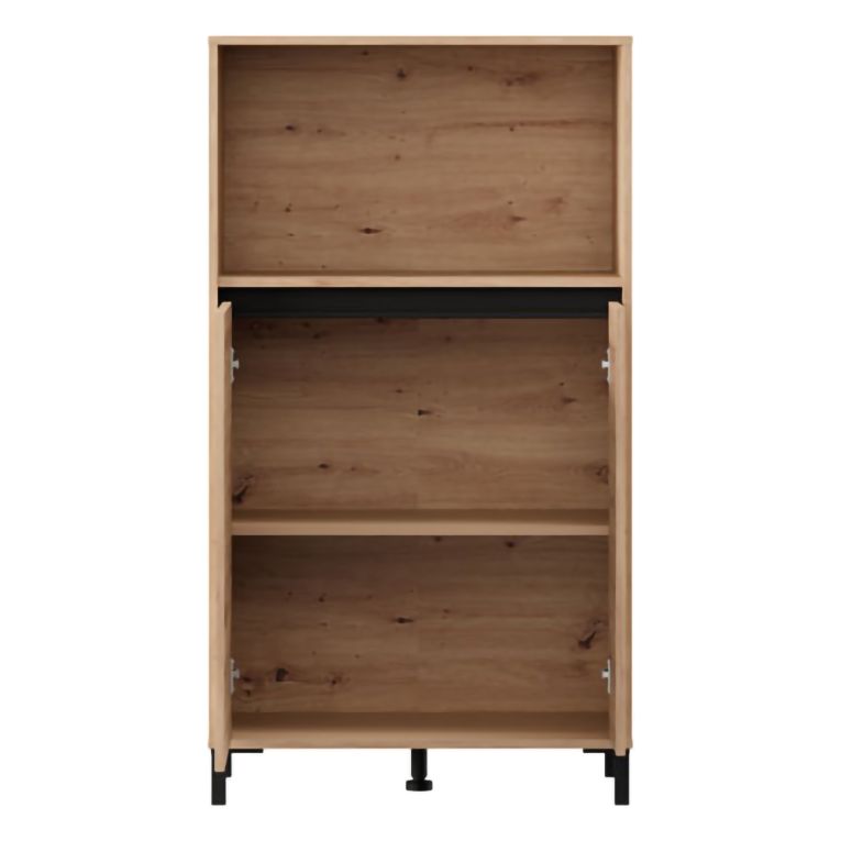 Credenza Marrone Rovere Nodi Nero 2 Ripiani 3 Vani 74x40x135h cm, 2 Ante - Cosoleto