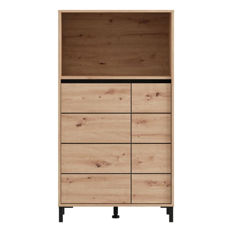 Credenza Marrone Rovere Nodi Nero 2 Ripiani 3 Vani 74x40x135h cm, 2 Ante - Cosoleto