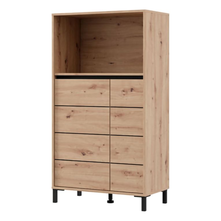 Credenza Marrone Rovere Nodi Nero 2 Ripiani 3 Vani 74x40x135h cm, 2 Ante - Cosoleto