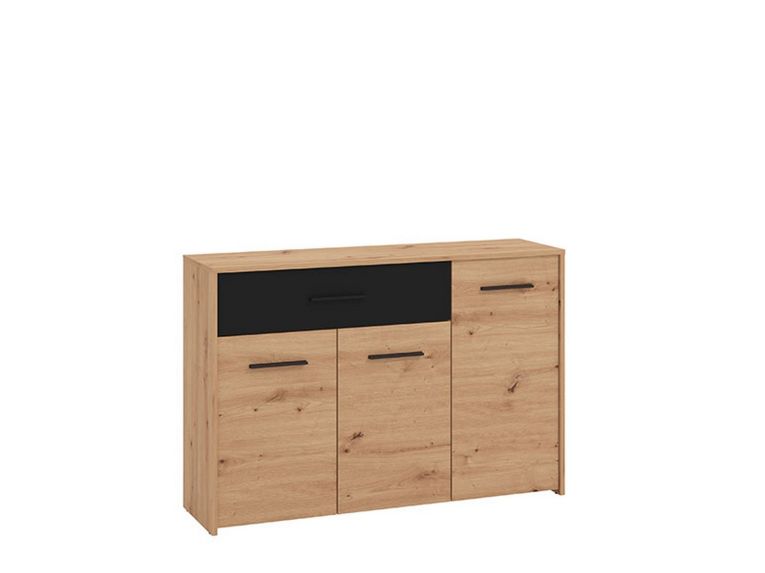 Credenza Marrone Rovere Nodi Nero 2 Ripiani un Cassetto 119x33x80.5h cm, 3 Ante - Sanza
