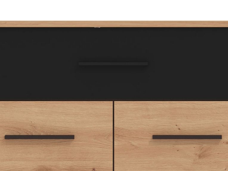 Credenza Marrone Rovere Nodi Nero 2 Ripiani un Cassetto 119x33x80.5h cm, 3 Ante - Sanza
