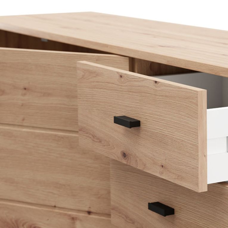 Credenza Marrone Rovere Nodi Nero 3 Cassetti 2 Ripiani 116x35x78h cm, Apertura Battente, Scorrevole - Guatav