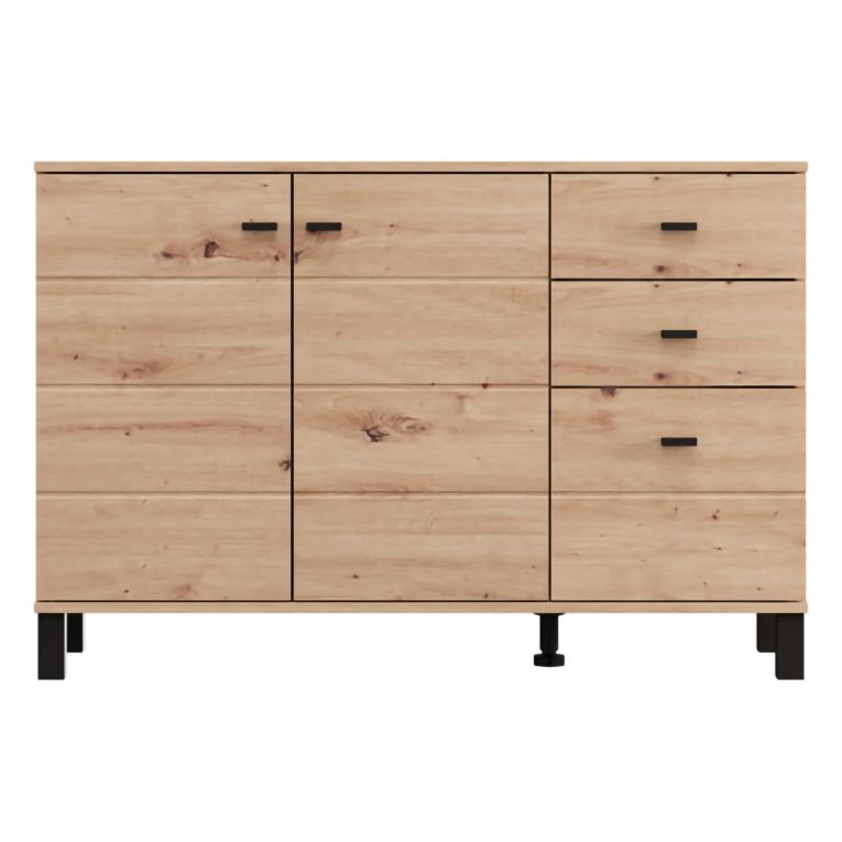 Credenza Marrone Rovere Nodi Nero 3 Cassetti 2 Ripiani 116x35x78h cm, Apertura Battente, Scorrevole - Guatav
