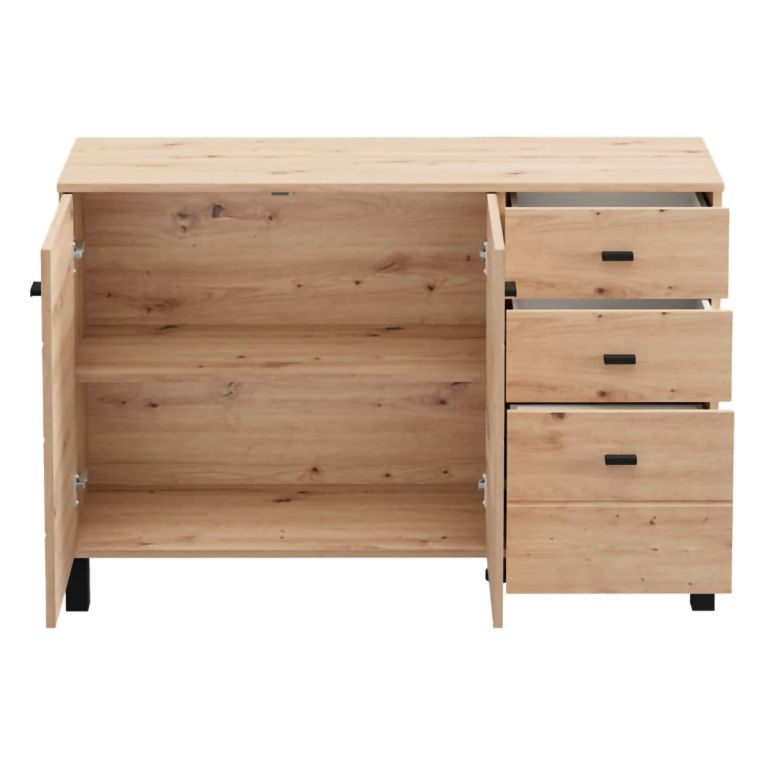 Credenza Marrone Rovere Nodi Nero 3 Cassetti 2 Ripiani 116x35x78h cm, Apertura Battente, Scorrevole - Guatav
