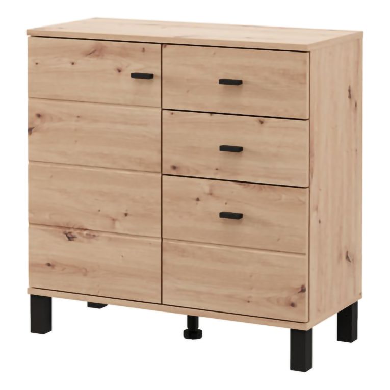 Credenza Marrone Rovere Nodi Nero 3 Cassetti 2 Ripiani 77x35x78h cm, Apertura Battente, Scorrevole - Ollant
